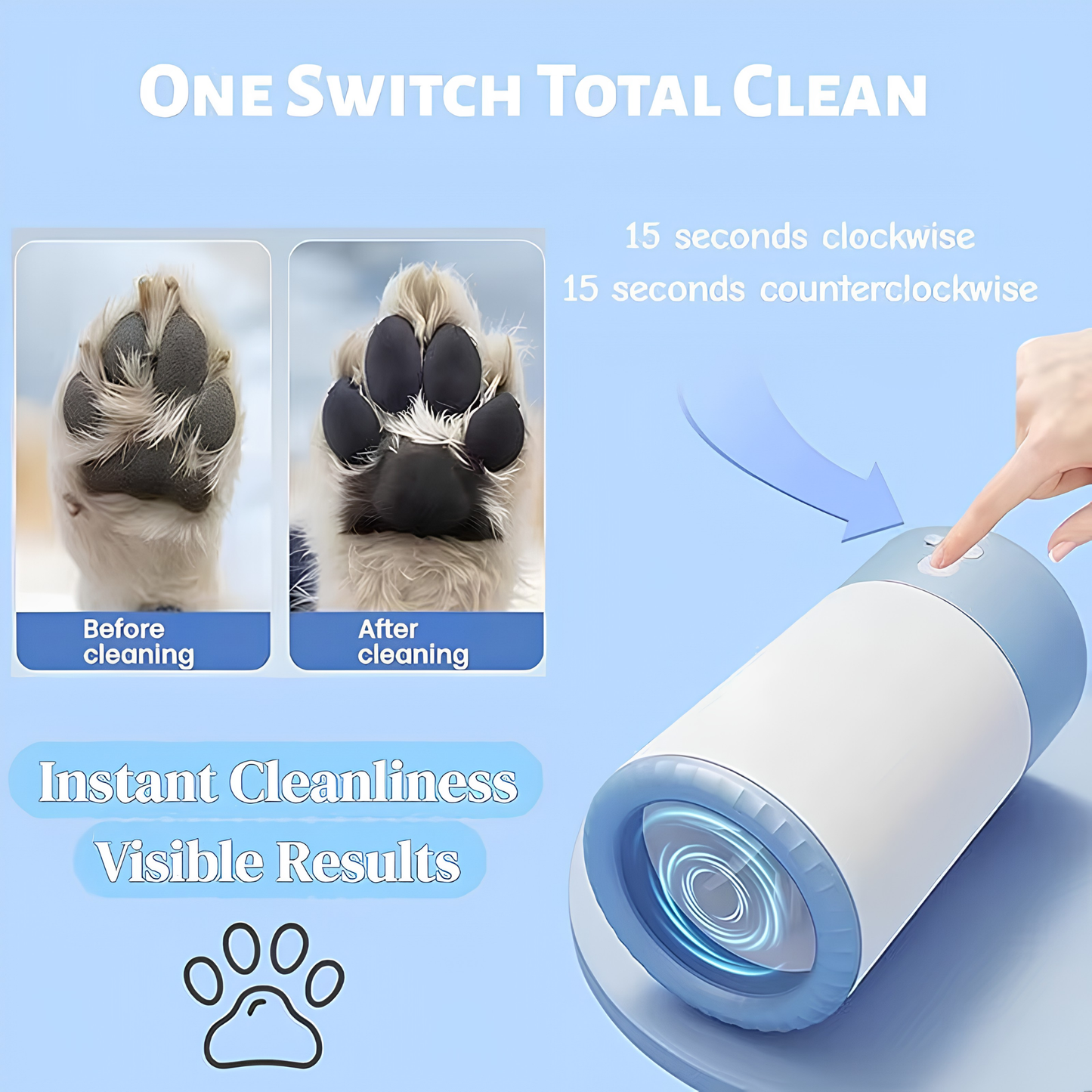 Automatic Dog Paw Cleaner — Spin & Clean in Seconds | Removable Bristles